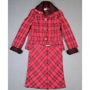 Y2K Free‎ People Skirt Set Women's Size Small 6 Wool Red Plaid Clueless Vintage